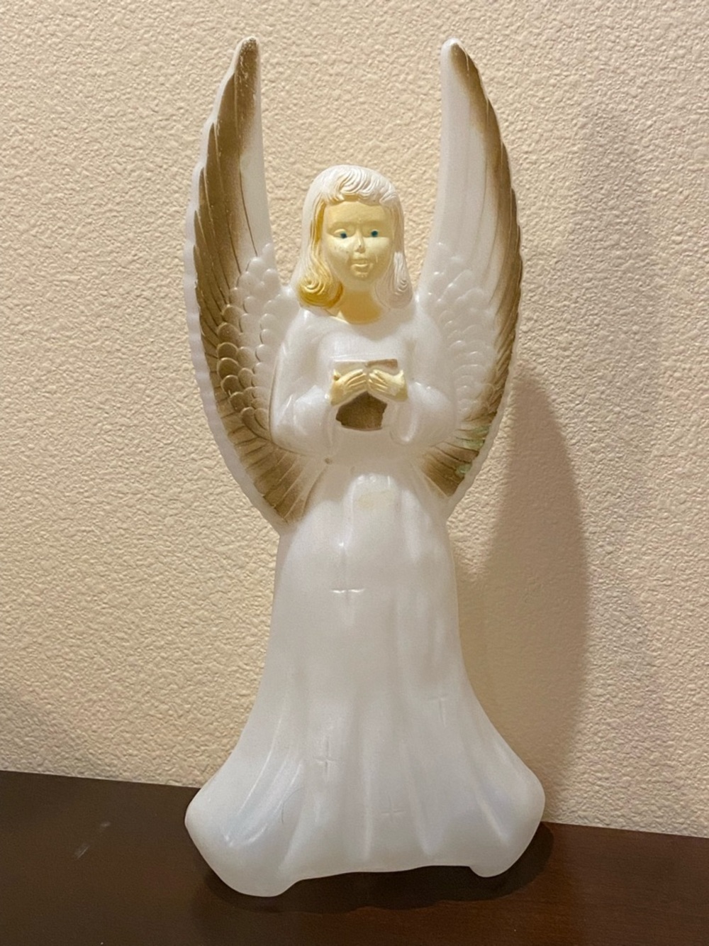 VTG 80s Union Empire Angel Blow Mold 18” Christmas Nativity Gold Wings Blue Eyes